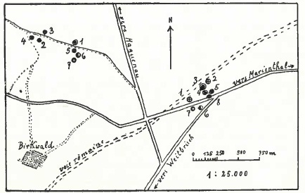 Plan des tumulus dans la forêt de Weitbruch ©F. A. Schaeffer